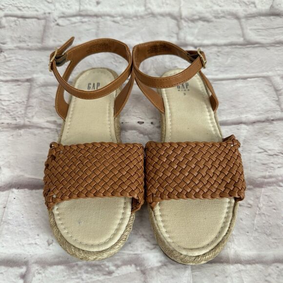 GAP Girls 3 Shoes Faux Leather Espadrille Open Toe Woven Sandals Adjustable - Picture 3 of 8